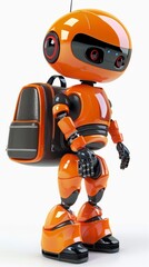 Orange robot with a backpack on a white background