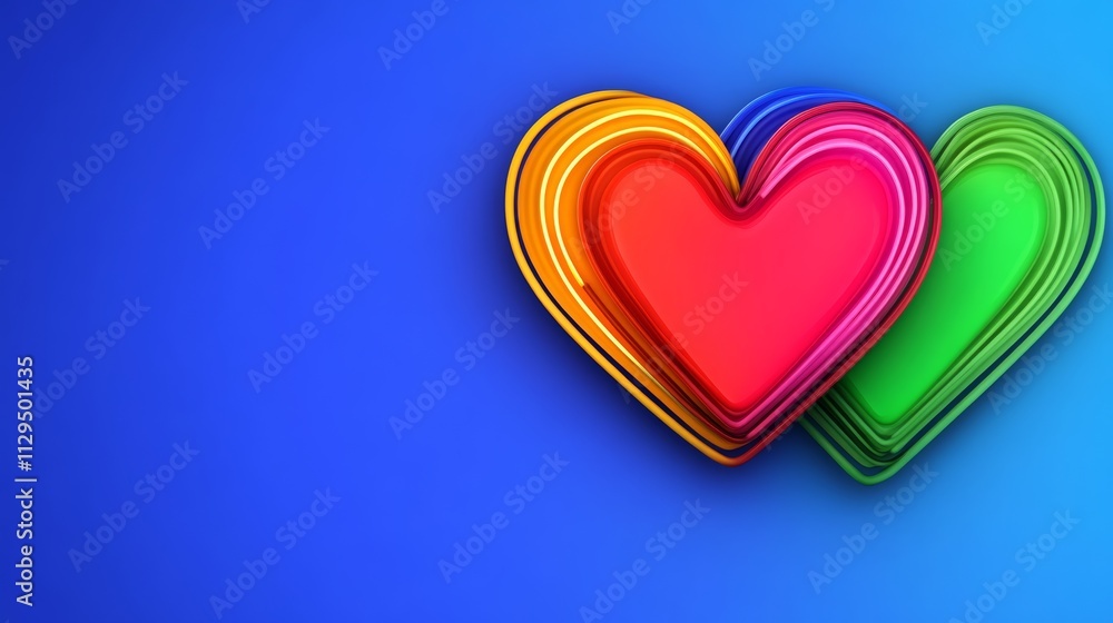 Poster two hearts are displayed on a blue background. the hearts are colorful and arranged in a way that th