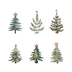 Obraz premium Christmas tree with Star Illustration, minimalist design, elegant watercolor illustration