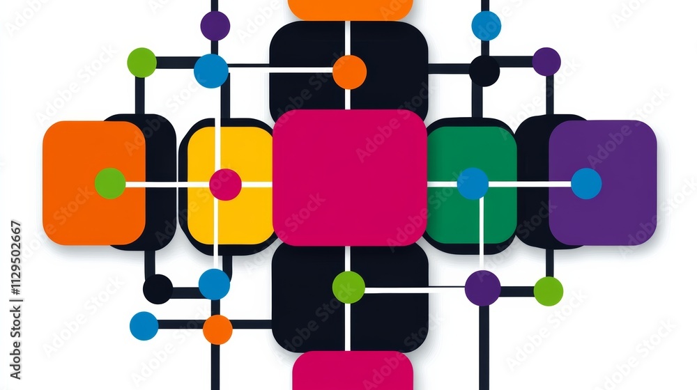 Poster colorful image of squares and circles with a white background. the squares and circles are of differ