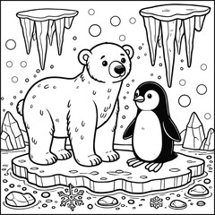 Obraz premium Winter Wonders Polar Pals in the Ice and Snow, Chilly Companions Color the Arctic Crew