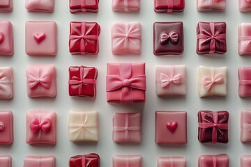 Beautifully wrapped pink gifts arranged in a festive display for a celebration