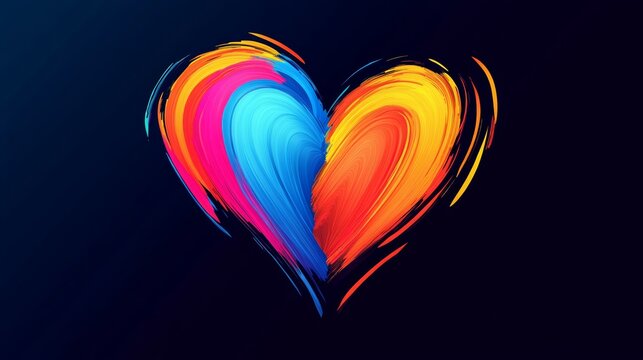 Heart with a blue and red swirl is painted on a black background. The heart is surrounded by a colorful swirl, giving it a vibrant and lively appearance. The colors of the heart