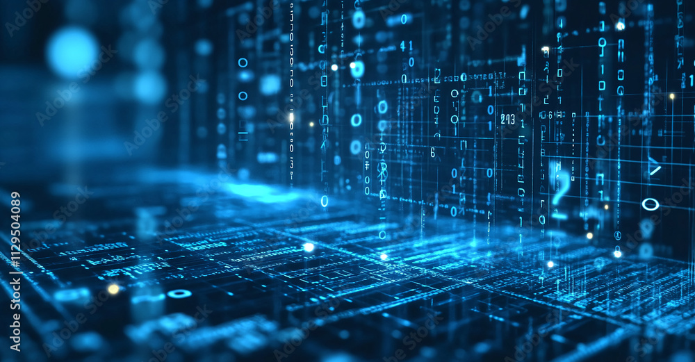 Leinwandbilder digital data streams flow through a futuristic technological environment at night