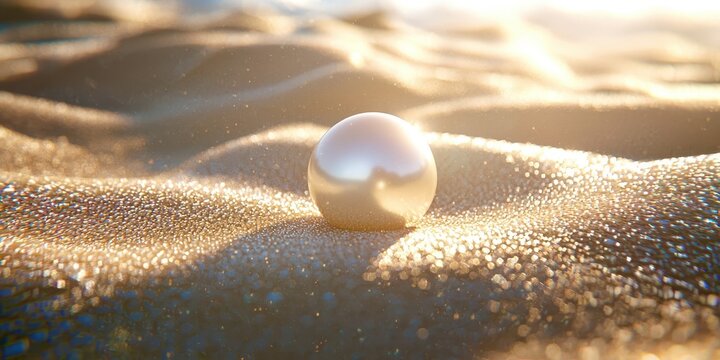 Small white pearl is sitting on the sand