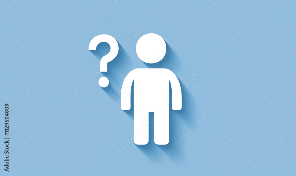 Aufkleber Simplistic silhouette representation of a person with a question mark on a light blue background