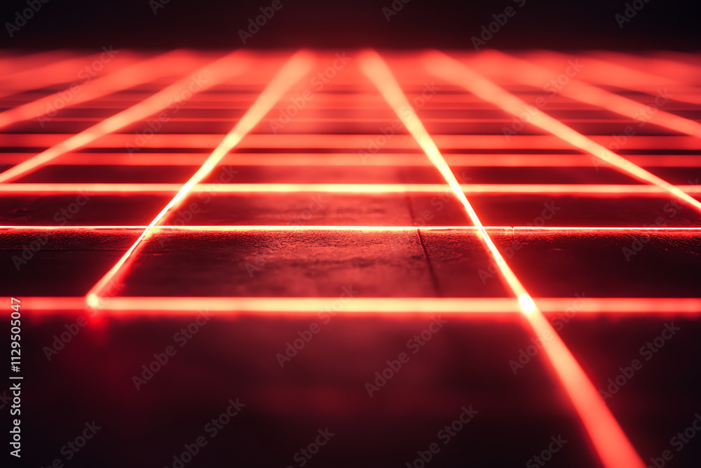 Poster a vibrant red laser grid pattern creating a futuristic digital ambiance.