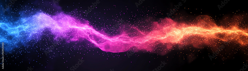 Poster a vibrant abstract wave of colorful light blending in a dark background.