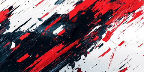 Abstract pixelated patterns in high-contrast colors like red, white, and black, creating a chaotic digital effect.