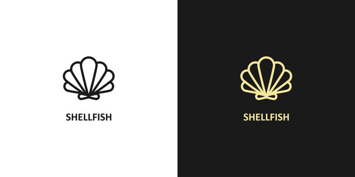 Shell vector icon, scallop shellfish pearl logo, black line icon, sea shell symbol