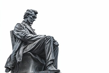 Seated statue, somber expression, detailed clothing.