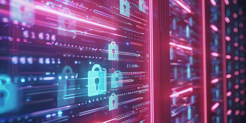 Fototapeta premium Data protection cyber security banner. Concept Business internet Technology lock protect for Cryptocurrency services.