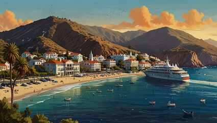 Fototapeta premium Beautiful illustration of California's Catalina Island in the morning