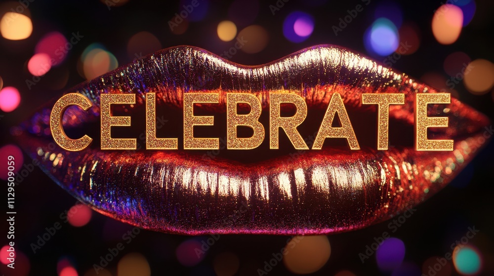 Poster a vibrant and eye-catching display showcases shimmering lips adorned with the word celebrate, surrou