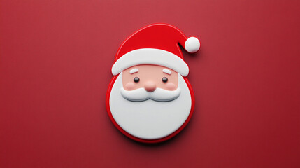 Festive Santa Claus Face  Christmas Icon  Red Background  Holiday Cheer  Cute Cartoon