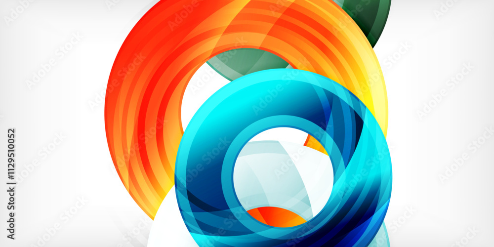 Poster Bright colorful circles with light effects. Abstract background
