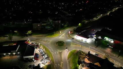 High Angle Footage of Illuminated Chesterfield City of England UK during Dark Night. Aerial View of Downtown City Centre Was Captured With Drone's Camera on April 30th, 2024