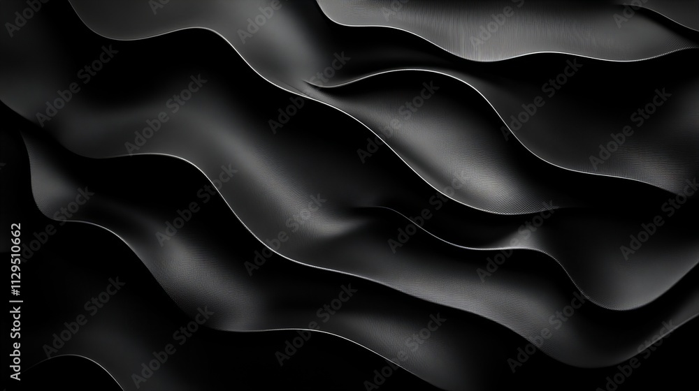 Poster abstract black waves create a smooth, flowing texture with intricate curves and shadows.