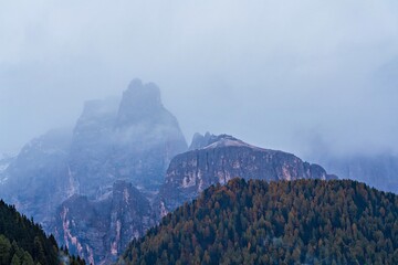 View of Alps in morning mist.