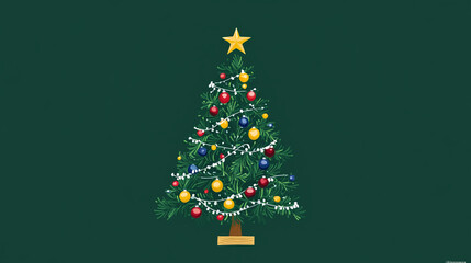 Festive Christmas Tree Illustration  Decorated Evergreen with Ornaments   Lights
