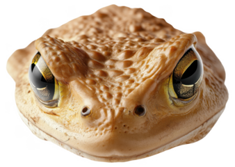 PNG Close-up of a brown frog's face with textured skin and large eyes