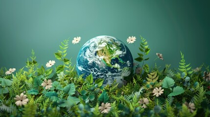 Fototapeta premium Earth nestled in lush greenery, symbolizing environmental preservation.