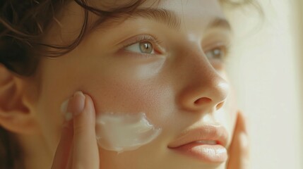 Young girl applying cream on her face