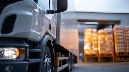A truck unloading goods in a warehouse environment.