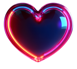 PNG 3D render of neon heart icon night illuminated futuristic.