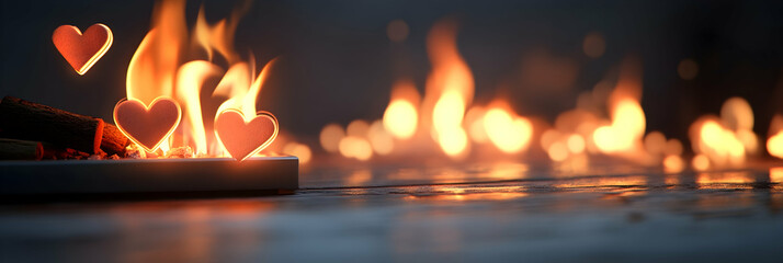 Obraz premium Heart-shaped candles radiate soft light, creating an intimate atmosphere during a cozy evening