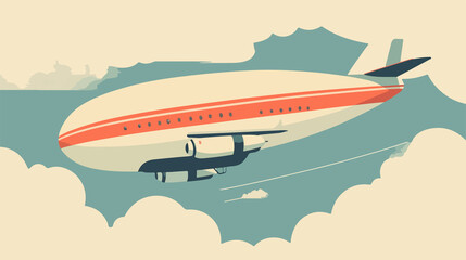 Zeppelin Airship Flat Vector Illustration for Transportation Travel