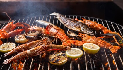 Seafood BBQ Feast: Grilled Shrimp, Lobster, and Fish
