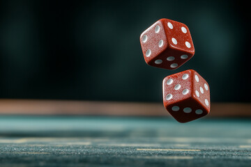 Dice rolling over a green felt surface during gameplay