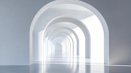 Obraz premium Serene White Archway Corridor Architecture Interior Design Minimalist Modern Backgrou