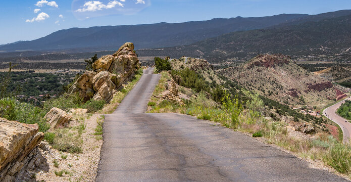Scenic Ridge Road in Colorado:  Skyline Drive, a road specially built to provide spectacular views, curves along the top of a narrow ridge near Canon City, CO. 
