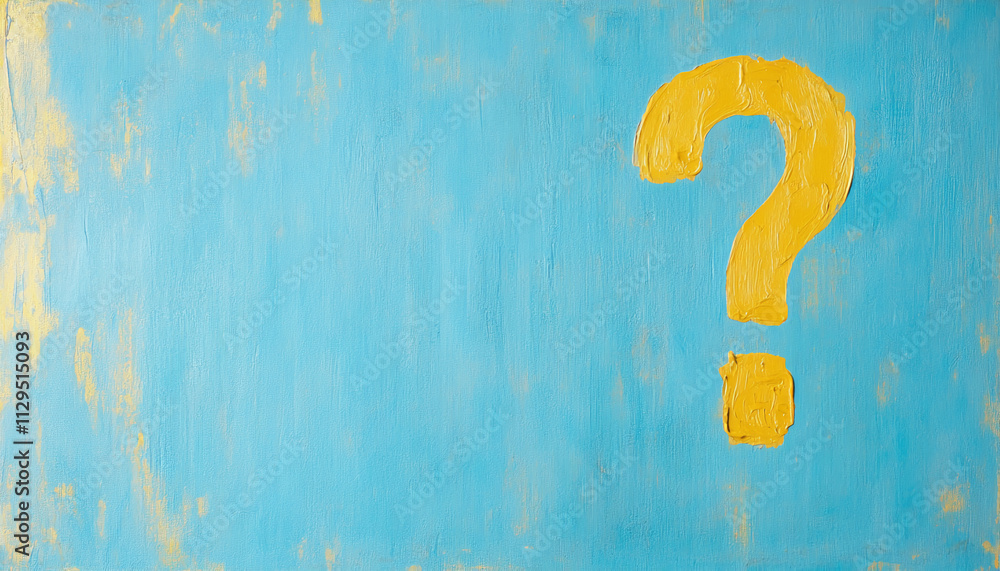 Aufkleber bright blue backdrop with a large yellow question mark suggesting curiosity and inquiry in a creativ