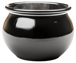 Black ceramic pot with visible steam rising from it