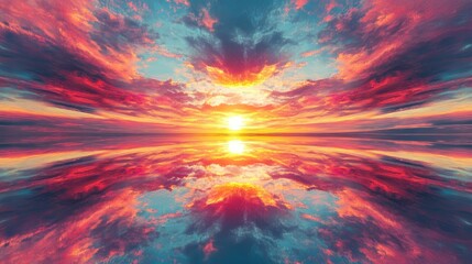 Obraz premium Vibrant sunset mirrored in calm water.