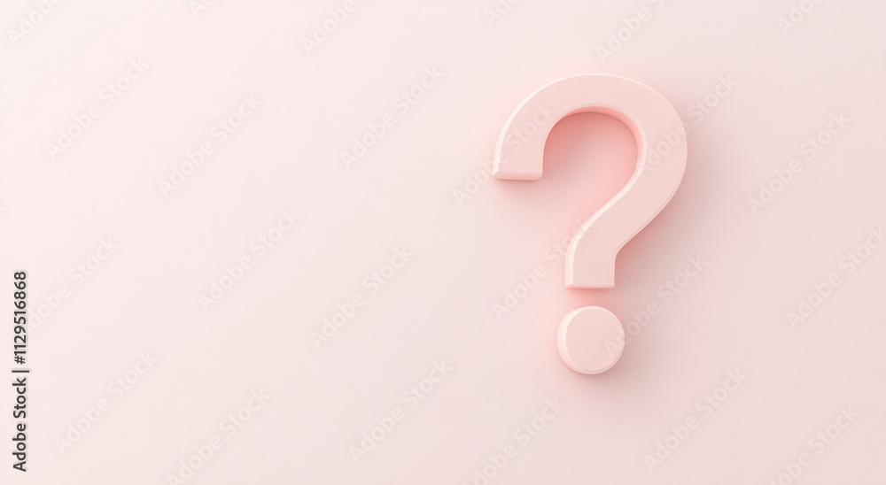 Poster question mark symbol against a light pink background illustrating uncertainty or inquiry in a minima