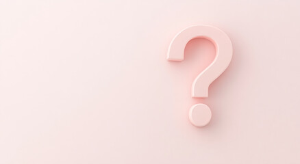 Question mark symbol against a light pink background illustrating uncertainty or inquiry in a minimalistic design