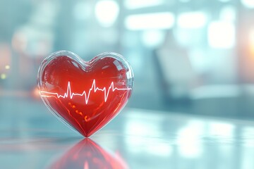 Red heart with glowing pulse line symbol