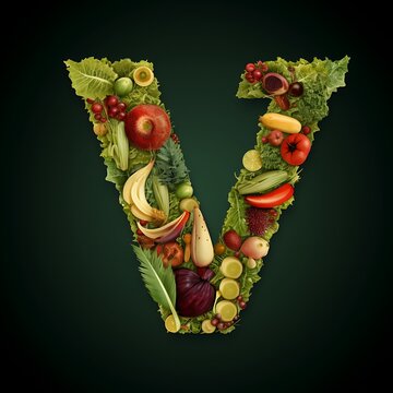 Vibrant v comprising fresh vegetables and fruits promoting vegan lifestyle