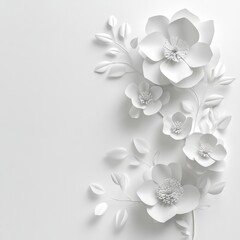 white paper flowers wallpaper on white background, spring summer background, floral design elements
