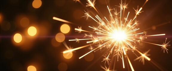 Glowing Sparkler with Festive Lights Celebrating New Beginnings Against Dark Background