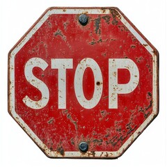 Old rusty road sign stop isolated on white background. VINTAGE Stop sign isolated on white background