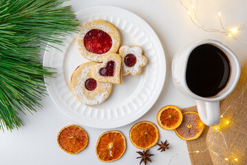 cup of coffee and christmas cookies