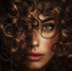 Naklejka premium Stunning high resolution photos of natural beauty and creative aesthetics of girl with flowing natural curls. Art session