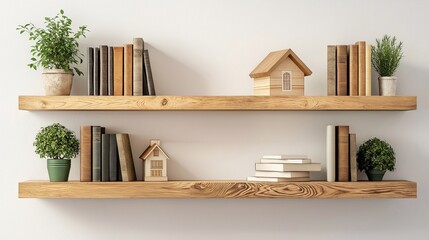 Fototapeta premium books,plant and wooden house on the shelf,decor