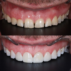 In dental aesthetic dentistry, smile design treatment with laminate veneers and zirconium crowns. Smile makeover dental before and after. © UniqDream
