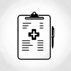 Obraz premium Medical Record Icon: A minimalist illustration of a clipboard with a medical cross and a pen, symbolizing healthcare documentation, patient records, and medical information. 